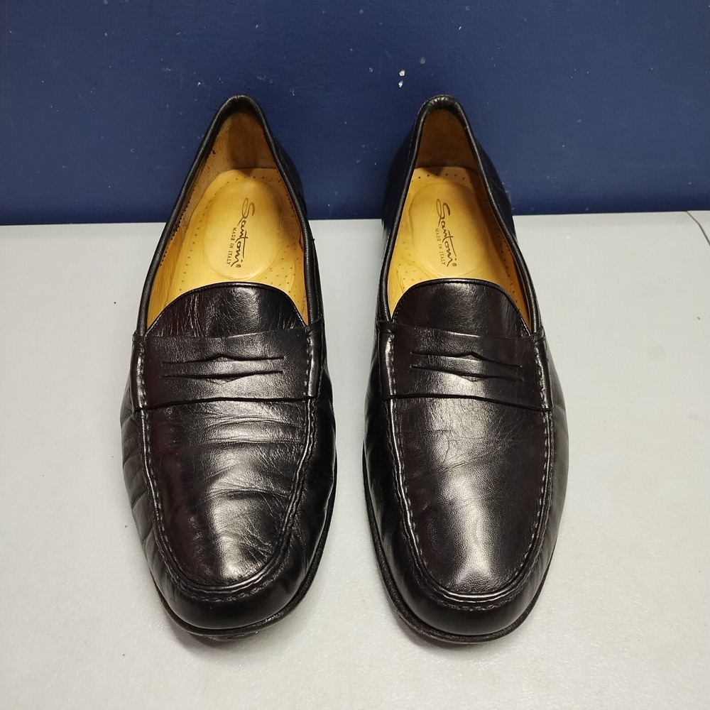 Santoni Black Leather Penny Loafers - Picture 4 of 16
